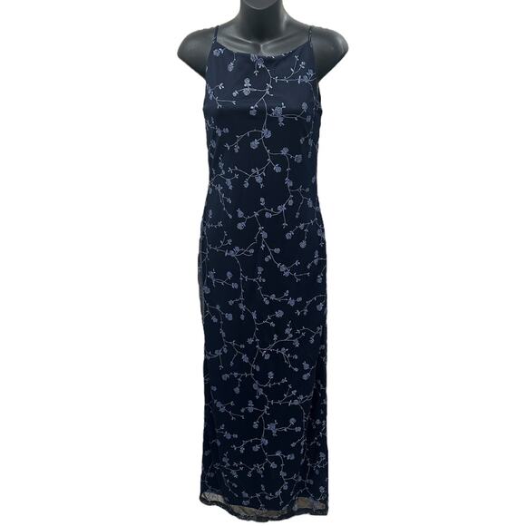 90s City Triangles Sparkle Blue Floral Sheer Maxi Dress - Picture 5 of 7